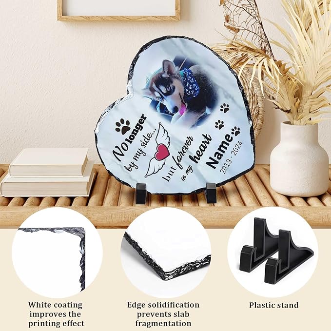 Memorial Stone for Loss of Dog, Personalized Dog Memorial Stone Gifts - Sympathy Remembrance Plaque, Custom Colorful Pet Memory Garden, Passing Away Gifts for Cat Grave Headstones (Heart 01)