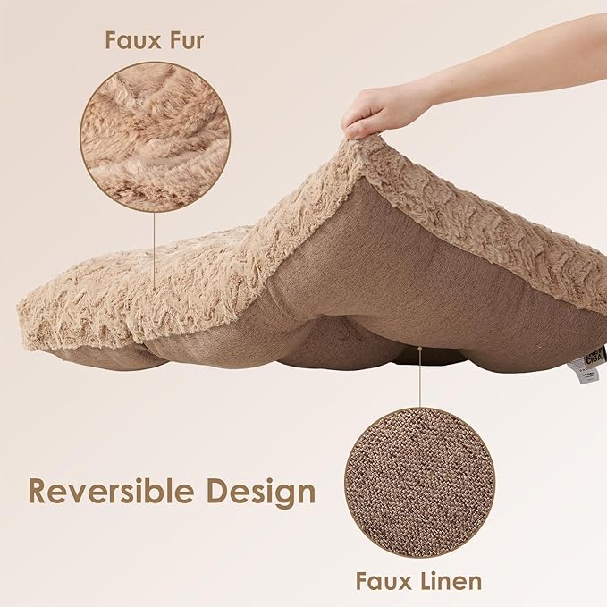 EHEYCIGA XXL Washable Dog Bed for Crate 47x29 Inch, Reversible Kennel Pad for Extra Large Dogs Weight Up to 100 lbs, Plush and Comfy Pet Sleeping Mat, Camel