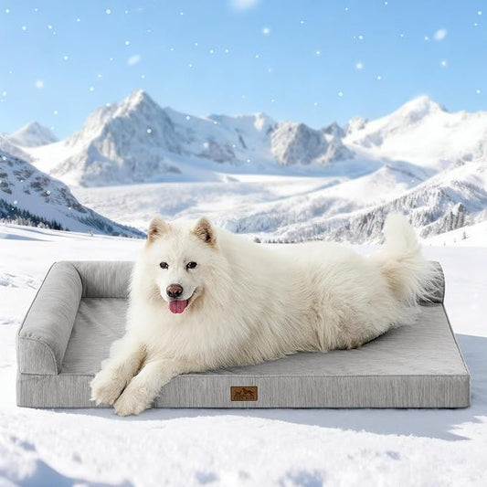 Cooling Dog Bed, Orthopedic Foam Dog Bed with Sides, Removable Cover & Waterproof Lining and Nonskid Bottom, Comfortable Pet Beds for Dogs, Grey (48" L x 32" W x 7.5" Th)
