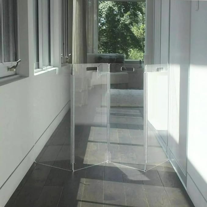 Hiddin Clear Acrylic Dog Gate - High Zig Zag Clear Pet Gate for Home 6 Panels - Sturdy Free-Standing Design - Modern Acrylic Dog Pen - Transparent Pet Gates for Home - Safe & Stylish