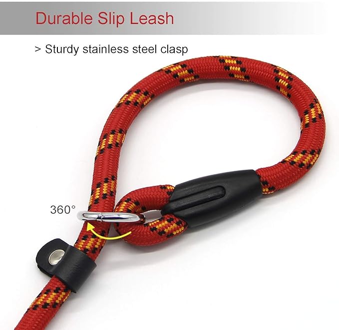 Red Brand 5 FT Adjustable Nylon Dog Rope Leash for Small Medium Dogs 10-80 lb Walking