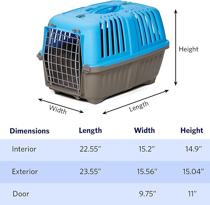 MidWest Homes for Pets Spree Travel Carrier – Hard-Sided Dog & Cat Carrier, Small Pet Travel Crate with Handle, Ventilated Design, Easy Assembly, 24-Inch, Blue