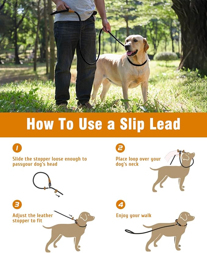 lynxking 6 FT Dog Leash Slip Lead 2 Pack Strong Heavy Duty Braided Dog Training Leash No Pull Training Lead Leashes for Medium Large and Small Dogs
