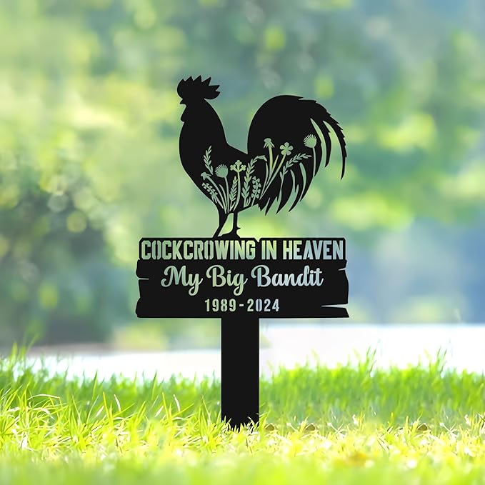 Personalized Chicken Memorial Stake, Rooster Loss Gifts, Pet Grave Marker, Sympathy and Remembrance Metal Stake, Durable Weatherproof Marker, Chicken Loss Memorial Gift