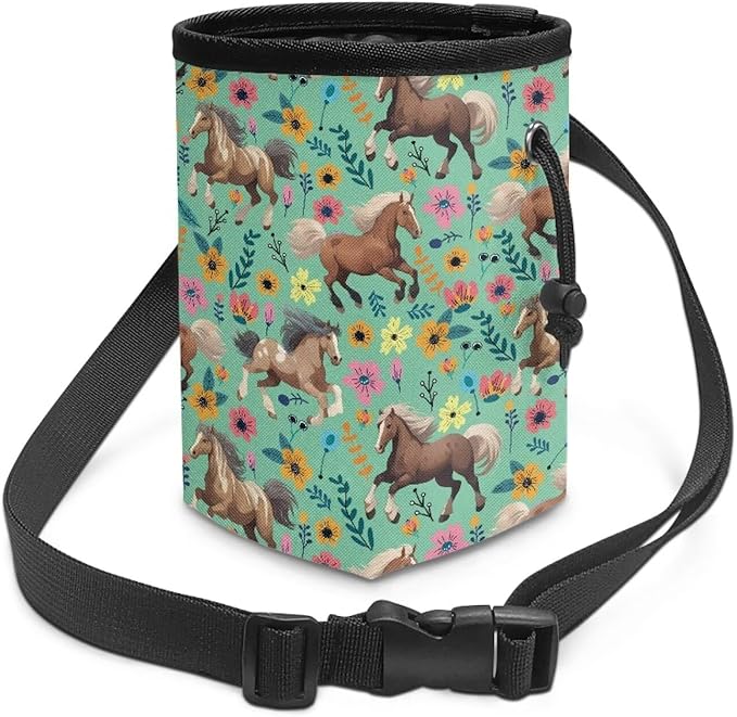 Horse Floral Dog Treat Pouch Versatile Puppy Dog Training Treat Bag Dog Food Dispenser Reward Pouch Perfect for Long Walks Or Training, 3 Ways to Wear, Easily Carrying