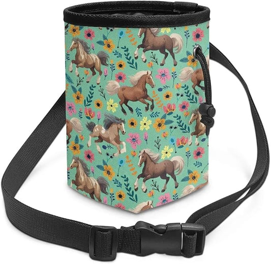 Horse Floral Dog Treat Pouch Versatile Puppy Dog Training Treat Bag Dog Food Dispenser Reward Pouch Perfect for Long Walks Or Training, 3 Ways to Wear, Easily Carrying