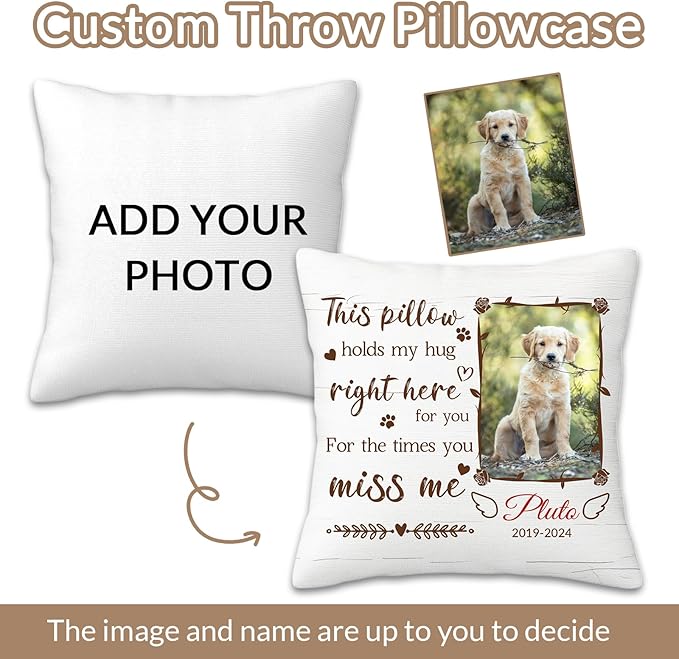 Custom Dog Memorial Throw Pillow with Photo - Personalized Loss of Dog Sympathy Gift for You | Pet Memorial Gifts for Dogs/Cats
