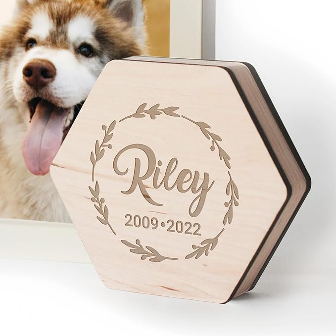 Personalized Pet Hair Keepsake Box for Dog and Cat Fur - Engraved Wood Memorial Box - Customized Unique Gift for Loss of Furry Friend Wooden (Light Diamond Wood Lid)