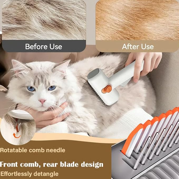 2-in-1 Pet Self-Detangling & Grooming Comb - Cats & Dog Dematting Brush & Undercoat Rake, Gentle Undercoat Rake & Brush for Long or Short Hair, Removes Mats, Tangles & Loose Fur, Ultimate Care (1Pcs)