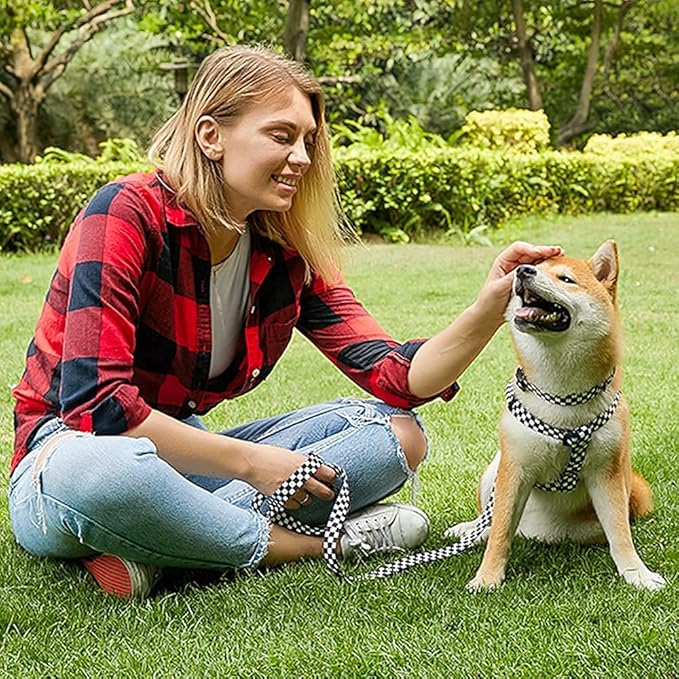 Roses&Poetry Dog Collar and Leash for Small,Adjustable Durable 5ft Puppy Leash Collar for Dog Training Lead（Black & White-S）