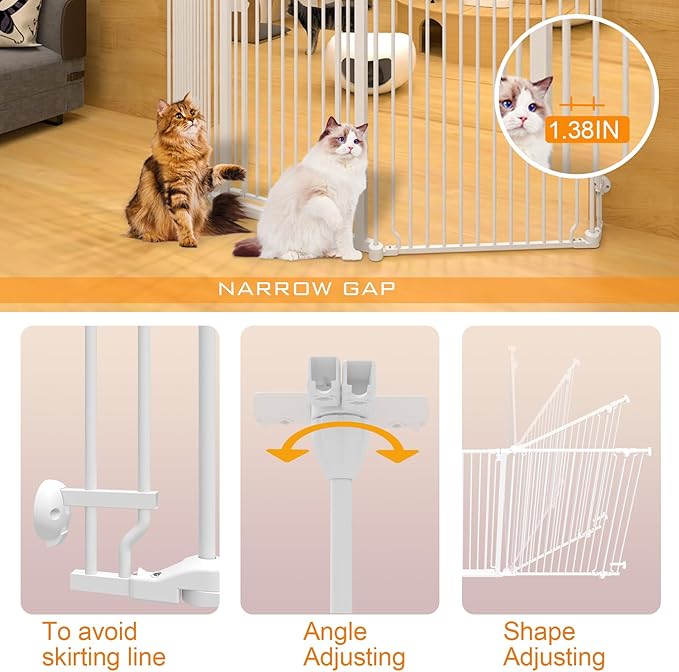 51" Extra Tall Cat Gate for Cats – 57.4" to 81" Extra Wide Cat Gate for Doorway,Auto Close 3-Panel Durable Pet Gate Indoor Use, Metal Dog Gate for Kitchens, Doorways & Stairs (White)