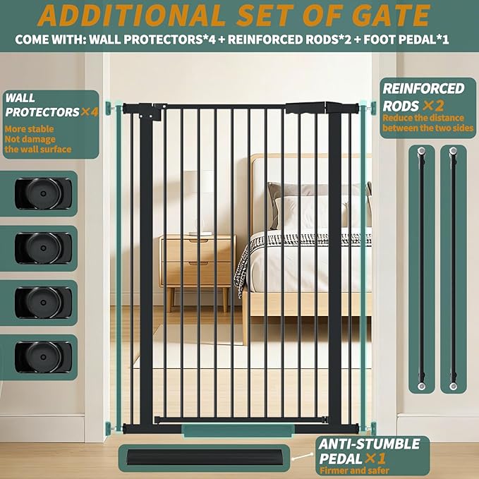 40.55" Tall, 53.74-61.61 Inch Wide, 1.37" Ultra Narrow Spacing Dog Pet Baby Gate Indoor for Doorway Hallway, Pressure Mounted 54 55 56 57 58 59 60 61 Inches Wide Black