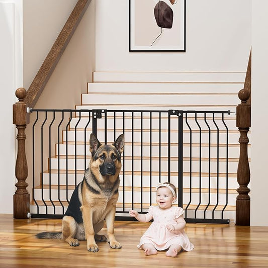 29-57" Baby Gate for Stairs, Baby Safety Essentials, Auto Close Gate for Doorways, Easy Install Pressure Mounted Dog Gate Indoor, Pet Gates for Dogs, Black