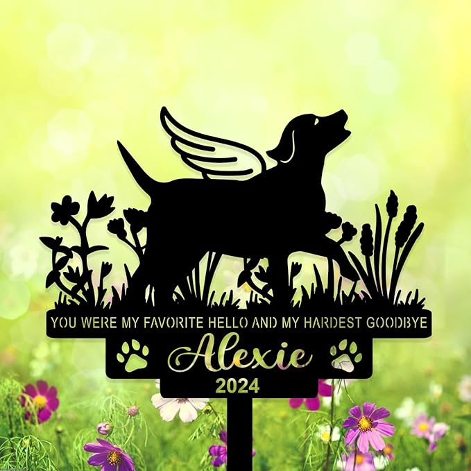 Personalized Pet Memorial Grave Marker, Custom Pet's Name Cemetery Decorations for Funerary, Metal Pet Garden Stake, Outdoor Sympathy Pet Stake Plaque Gift for Loss Dog