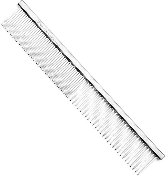 Chris Christensen 5in Face and Feet Fine/Coarse Butter Comb, Groom Like a Professional, Rounded Corners Prevent Friction and Breakage, Solid Brass Spin with Steel Teeth, Chrome Finish