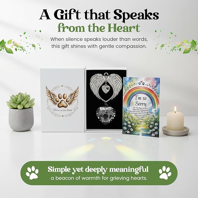 Memorial Sympathy Gift Box for Dog Loss - Pet Memorial Clear Crystal Heart Grief Suncatcher for Loved One, Thoughtful Dogs Remembrance, Loss Sympathy Rainbow Maker, Hanging Ball Prisms Gifts