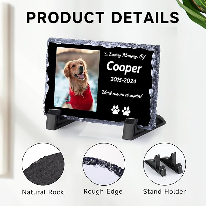 Pet Memorial Stones for Dogs, Dog Memorial Stone Outdoor, Pet Headstones for Dogs, Memorial Gifts for Loss of Dog, Custom Stone Picture Frame Plaque with Name/Text