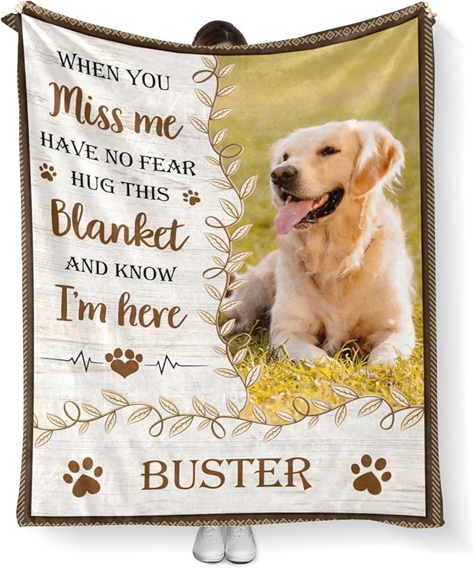 Ship Next Day,Personalized Dog Memorial Blanket with Photo:Made in USA,Custom Pet Memorial Gifts for Loss of Dog,Cat,Pet,Sympathy Bereavement for Loss of Pet