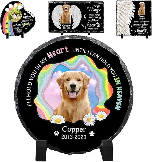 Pet Memorial Stones for Dogs Personalized Photo Rock Slate Round Shape Customized Memorial Stone Gifts for Loss Dog Cat