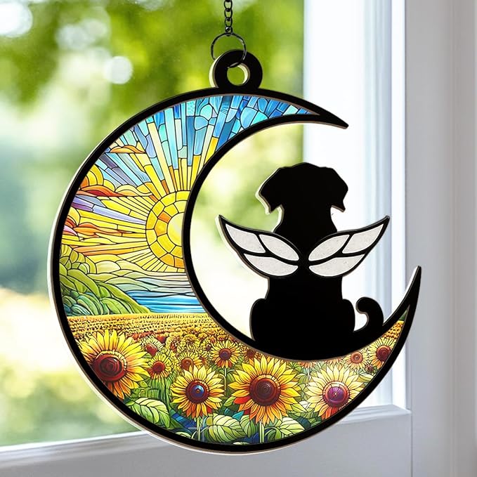 Dog Angel Memorial Suncatcher, Dogs Suncatcher Ornaments for Window Hanging, Dog Memorial Gifts for Loss of Dogs, Pet Loss Sympathy Gift for Dog Lovers Women, Pet Memory Keepsake
