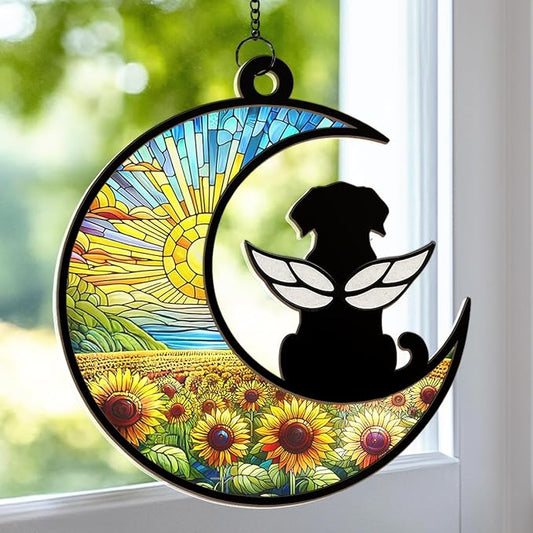 Dog Angel Memorial Suncatcher, Dogs Suncatcher Ornaments for Window Hanging, Dog Memorial Gifts for Loss of Dogs, Pet Loss Sympathy Gift for Dog Lovers Women, Pet Memory Keepsake