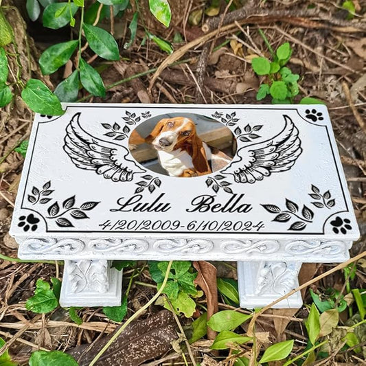 Personalized Memorial Bench for Pet Human, Custom Pet Memorial Stone with Colorful Photo, Pet Grave Marker Dog Headstone Cat Tombstone, Loss of Pet Gifts, Memorial Garden Plaque