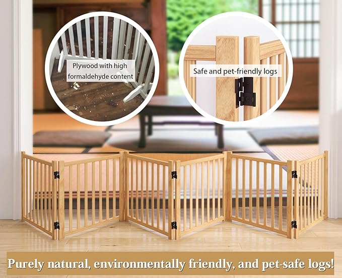 Solid Wood Freestanding Pet Gate,Nature Wood Dog Gates for Doorways The House,Pet Gate for Stairs,Freestanding Indoor Gate Safety Fence,23" Height-6 Panels