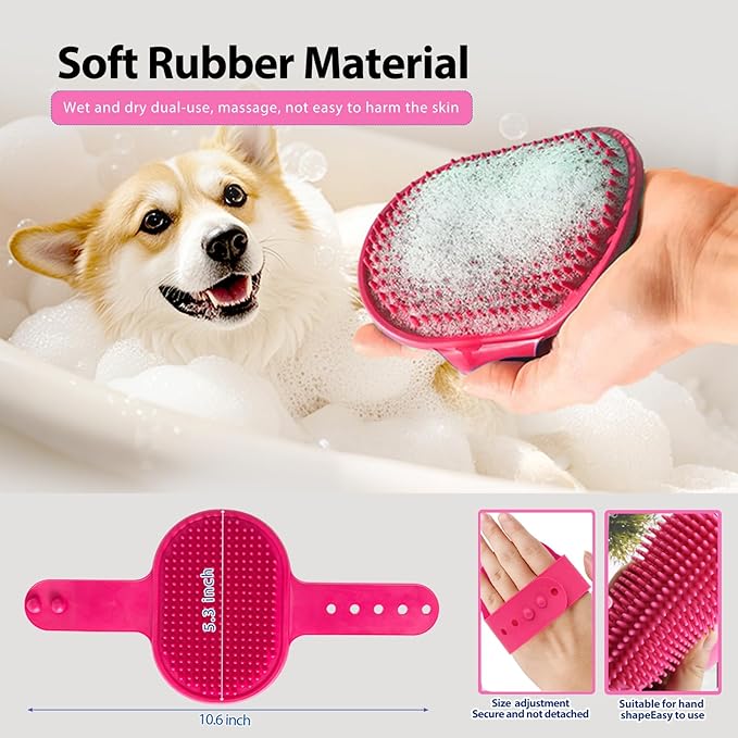 4-in-1 Pet Grooming Kit for Dogs & Cats | Dog Washing Gloves, Dog Bath Brush, Finger Toothbrush for Shedding, Teeth Cleaning & Bathing (4 Pack, Pink)