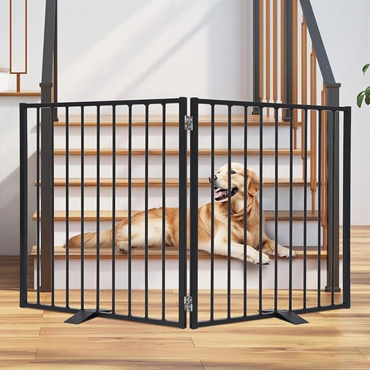 Snagle Paw Extra Wide Dog Gate,Free Standing Dog Fence with Door, Up to 52 Inch Wide Pet Gate with Support Feet for Stairs, Hallways, Doorways, Yard (Black, 2 Panels)