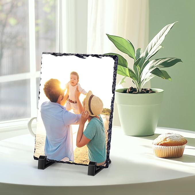 Custom Rock Slate Frame with Picture, Unique Picture Frames Personalized Picture Frame Print Photos Text Gift for Him Her Family Birthday Anniversary