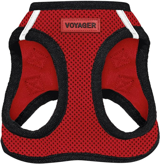 Best Pet Supplies - All Weather Mesh / Plush, Reflective, No Pull Harness for Small, Medium Dogs, Cats - Secure with Hook & Loop Fastener, Buckle, Double D-Rings - Red/Black Trim, S
