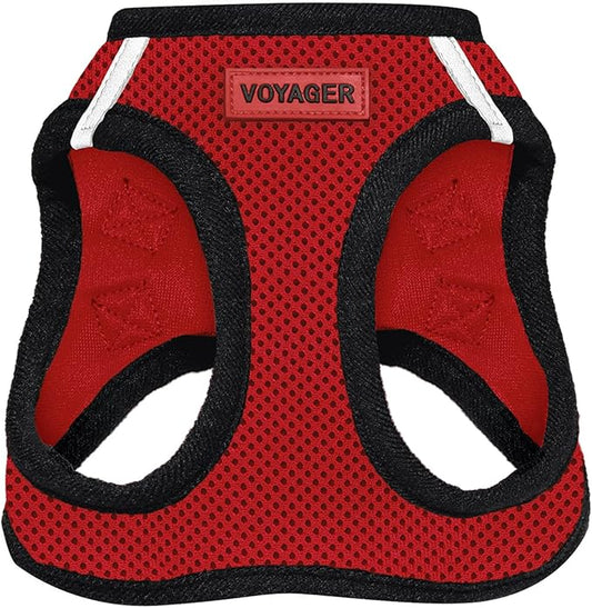 Best Pet Supplies Voyager Step-in Air Harness - All Weather Mesh, Reflective, No Pull Harness for Dogs, Cats - Secure with Hook & Loop Fastener, Buckle, Double D-Rings - Red/Black Trim, XL