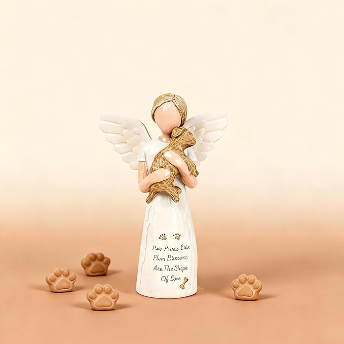 Dog Memorial Sympathy Gift for Loss of Pet, Comforting Bereavement Memorial for Grieving Dog Owners, Hand-Painted Figure，Resin Angel Statues，Garden or Home Memorial Display