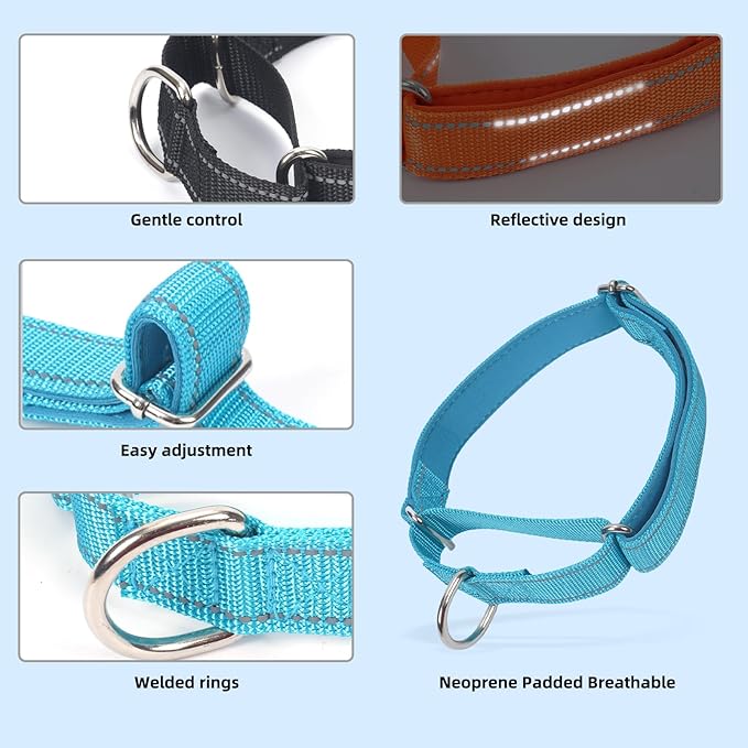 SGODA Martingale Dog Collar, Reflective Nylon Padded Dog Training Collars for Large Dogs, Black L