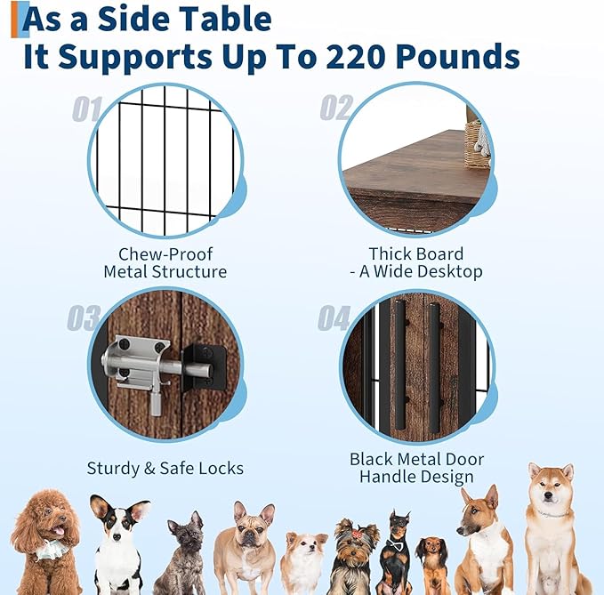 31" Inch Dog Crate Furniture, Small to Medium Pet Cage with Double Doors and Wheels, Chew-Resistant Wooden Indoor Dog House, Kennel Side End Table for Bedroom & Living Room, Rustic Brown