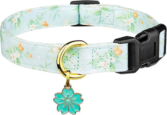 Cotton Handmade Dog Collar Cute and Distinctive Patterns Light Green Flower with Pendant for Girl Boy Dogs Collars S