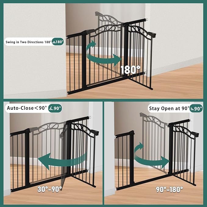 Black Baby Gate with Door-Walk Through Baby Gates for Stairs Pressure Mounted no Drill-Indoor Tension Metal Child Pet Dog Safety Gate 35.04"-37.80" Wide