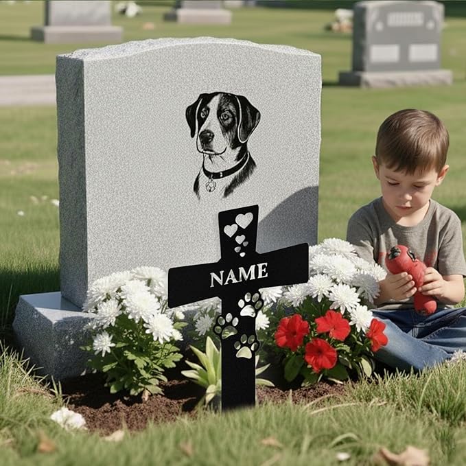 Custom Dog Grave Markers Outdoor, Personalized Pet Grave Marker Stake Dog Memorial, Outdoor Weatherproof Pet Cemetery Cross Sign, Personalized Dog Memorial Gifts for Loss of Dog