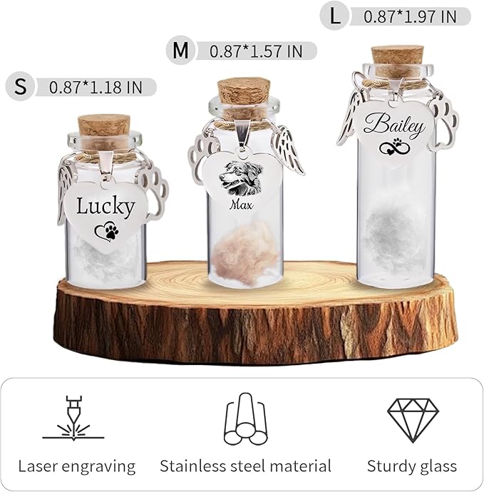 Custom Pet Hair Memorial Bottle with Engraved Photo & Text, Cat Fur Keepsake, Personalized Pet Fur Keepsake for Dog Cat Hair, Loss of Dog Sympathy Gift (Style 1)