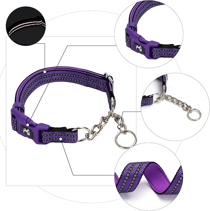 MAOWUWUJOA Martingale Collar for Dogs Reflective Nylon Dog Collar with Quick Release Buckle Adjustable Training No Slip Dog Collars (Medium, Purple)