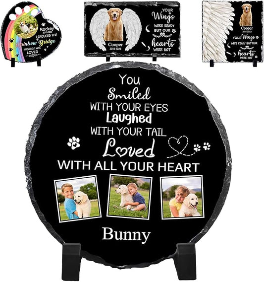 Pet Memorial Stones for Dogs Personalized Photo Rock Slate Round Shape Customized Memorial Stone Gifts for Loss Dog Cat
