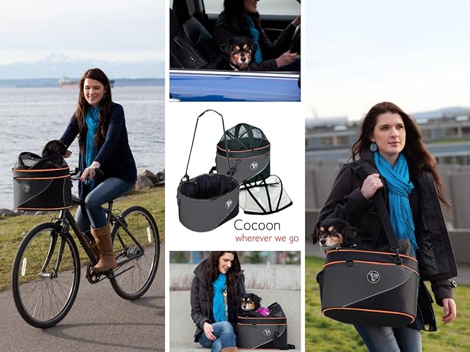 Cocoon Pet Carrier, Airline Carrier, car seat and Ready for use as Bicycle Basket, X-Large, Anthracite/Orange