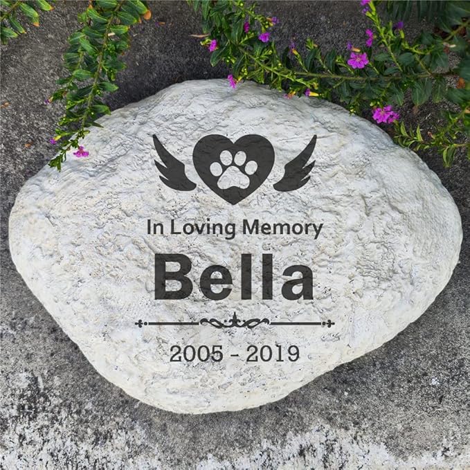Aveena Personalized Pet Memorial Stones for Dogs or Cats, Paw Prints Pet Garden Stones Grave Markers Headstones, Dog Memorial Gfits Sympathy Gifts for Dog Lost Engraved with Name and Dates