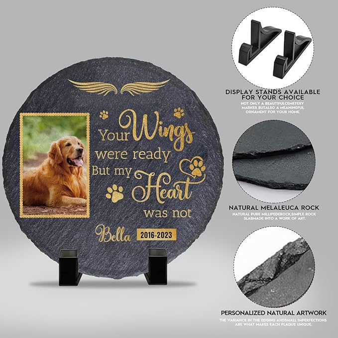 Personalized Pet Memorial Stone | Memorial Gifts for Loss of Loved One, Pet, Cat, Dog | Custom Garden Stones for Dogs or Cats Engaved with Pet's Name and Photo | Cemetery Decorations for Grave