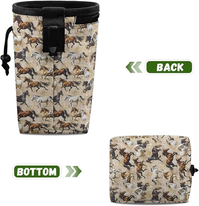 Running Horses Pet Treat Pouch Dog Treat Bag Pet Training Treat Bag Dog Treat Carrier Holder Pet Feed Snack Reward Bag with Waist Belt Shoulder Strap