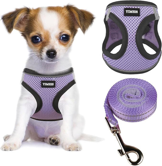 YIMEIS Dog Harness and Leash Set, No Pull Soft Mesh Pet Harness, Reflective Adjustable Puppy Vest for Small Medium Large Dogs, Cats (Taro Purple, X-Small (Pack of 1)