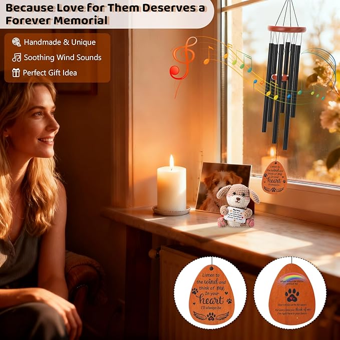 Dog Memorial Gifts 26" Pet Memorial Wind Chime with Crochet Doll Loss of Dog Sympathy Gift Pet Loss Passing Away Remembrance Bereavement Gift