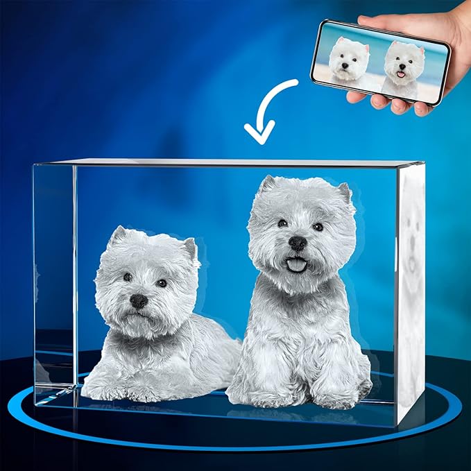 ArtPix 3D Crystal Photo, Personalized Dog Memorial Gifts with Your Own Photo for Dog Lovers, Pet Owners, 3D Laser Etched Picture, Engraved Crystal in Memory of Dog, Customized Gifts