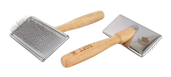 Furzone Wooden Slicker Brush for Dogs (Size L) - Stainless Steel Soft Pin Grooming Brush for Dogs