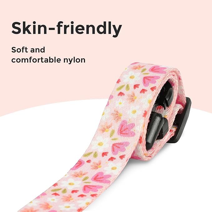 Kazazoo Dog Collar Cute and Soft Nylon Puppy Collar Girl, Adjustable Dog Collars for Small Medium Dogs, Pink Flowers-M